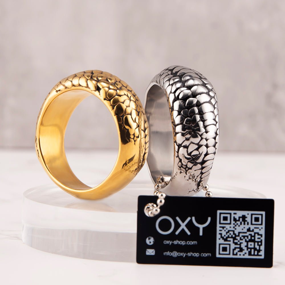 Dragon Scales Glans ring - Steel & 24K Gold - Oxy-shop