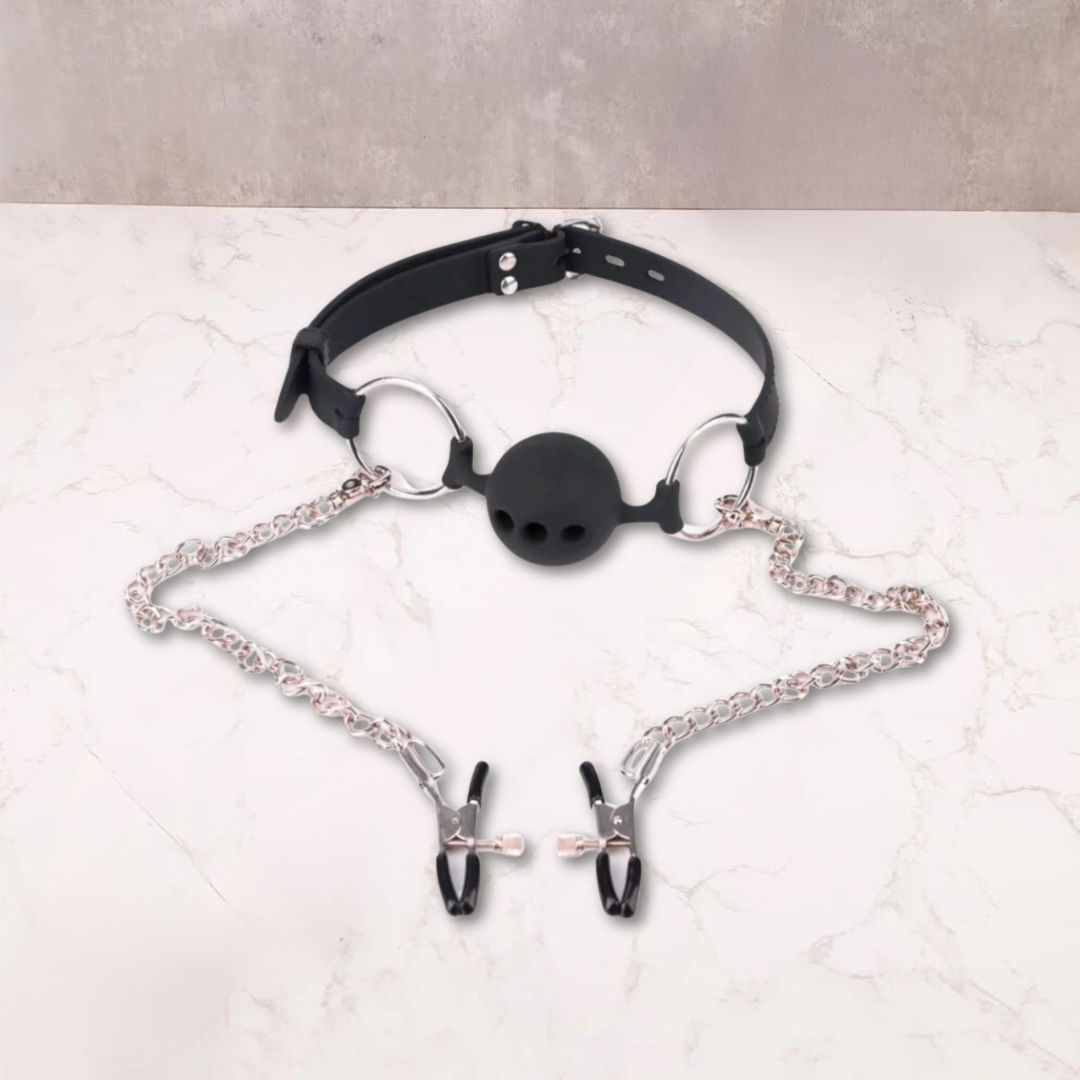 Ball gag with Nipple clamps - Oxy-shop