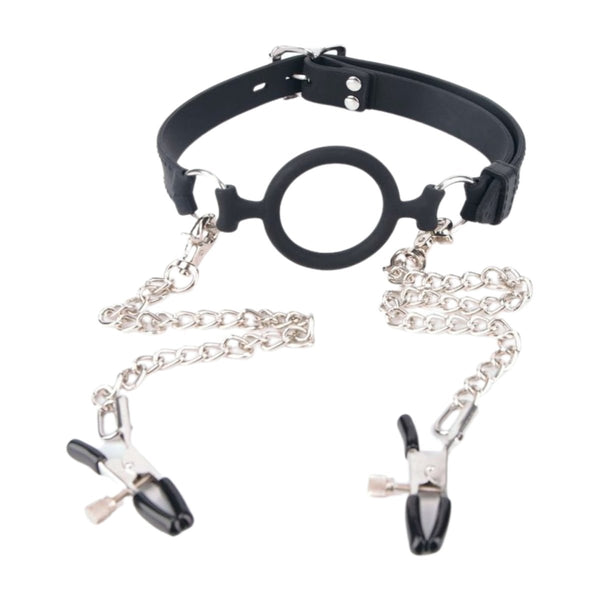 Pinze per capezzoli con catenella Nipple Clamps BDSM ring model