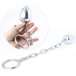Steel Anal Plug + Chained Cock Ring - Oxy-shop